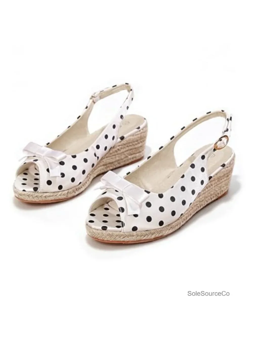 Women's Espadrille Wedge Heels Platform Slingback Sandals Bow Polka Dots Open